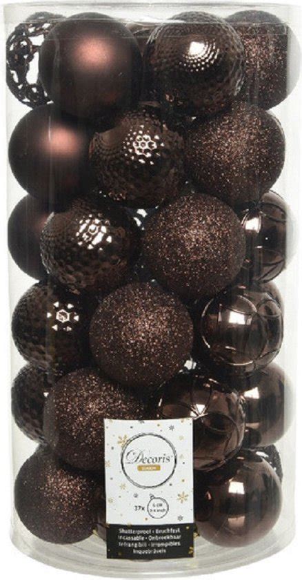 Decoris Kerstballenmix 37 Stuks 6cm Kunststof Donkerbruin Bol