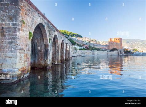 Kizil Kule Ancient Red Tower In Port Of Alanya Turkey Stock Photo