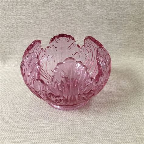 Fenton Glass Pink Lotus Bowl Vase Candle Holder Etsy Candle Vase Vase Candle Holder Fenton