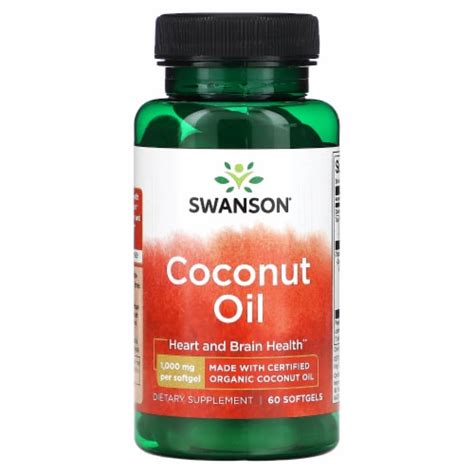 Swanson Coconut Oil Made With Certified Organic Coconut Oil 1000 Mg 60 Softgels 1000 Mg 60