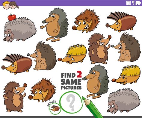 find two same cartoon hedgehogs educational activity 37274794 Vector Art at Vecteezy