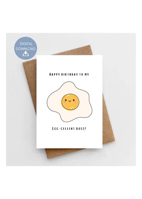 Happy Birthday To My Egg Cellent Boss Printable Pun Birthday Card