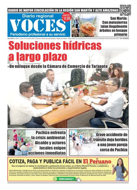 Portada Lunes 07 De Octubre 2024 Diario Voces