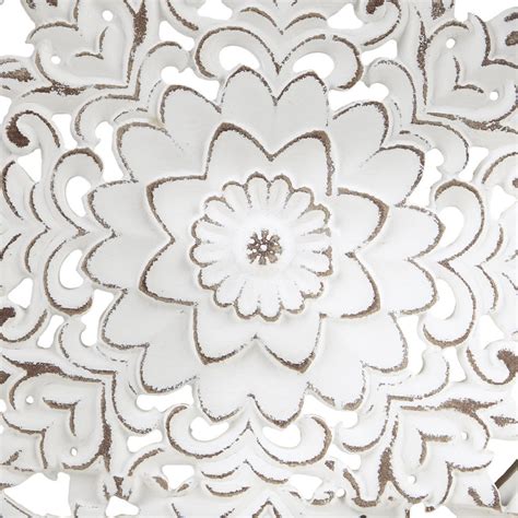 Gracie Oaks Lyndon Distressed White Floral Piece Carved Wood Wall