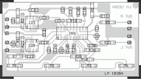 Układ i wykaz elementów do przedwzmacniacza na LM1036 schemat płytki