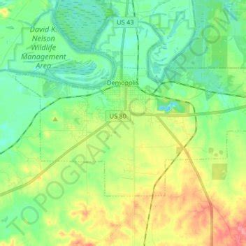 Demopolis topographic map, elevation, terrain