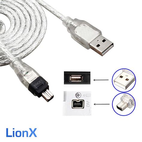 LIONX New Data DV Cable USB to IEEE 1394 4 Pin Firewire Adapter High PC ...