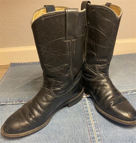 Vintage Justin Black Leather Cowgirl Boots Gem