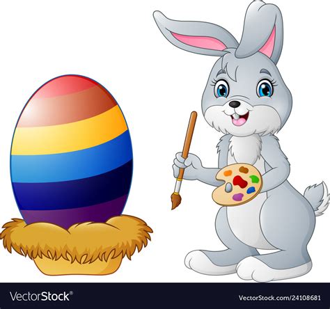 Cartoon Easter Bunny Painting An Egg Royalty Free Vector