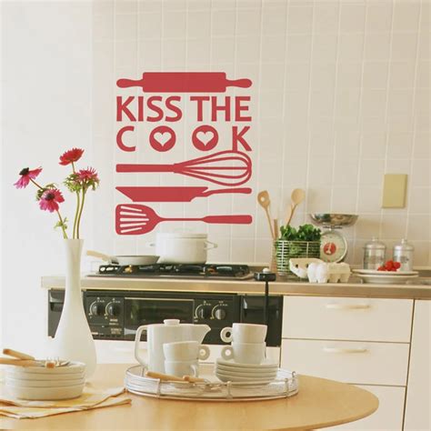 Kiss The Cook Vinyl Wall Decal Sticker Art Typography Wall Art Kitchen