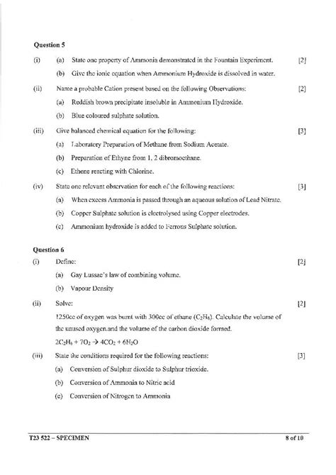 Icse Class Chemistry Specimen Paper Pdf Oneedu