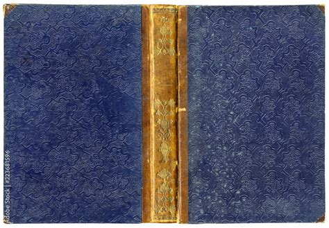 Old Open Book Cover With Leather Spine Golden Floral Ornaments And