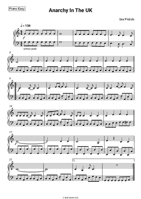Anarchy In The UK Piano Sheet Music Easy Sex Pistols In Note Store Piano Easy SKU PEA0128367