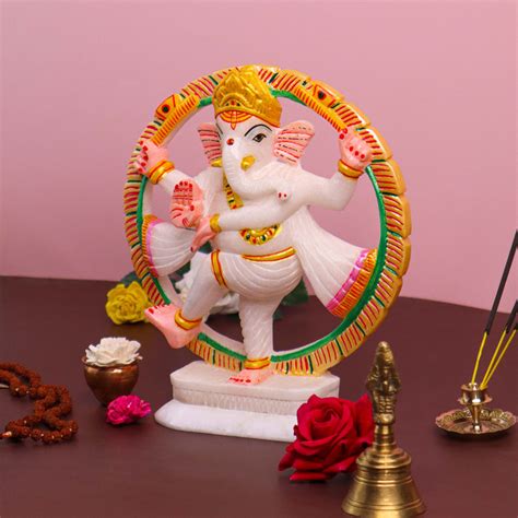 Natraj Ganesh, White Marble Statue - Handicraft Bazaar