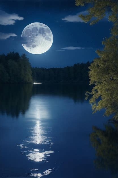 Premium Photo A Night Summer Day With The Moon Shining Down On A