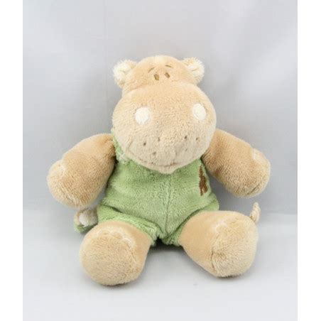 Doudou Hippopotame Beige Salopette Verte NOUKIE S