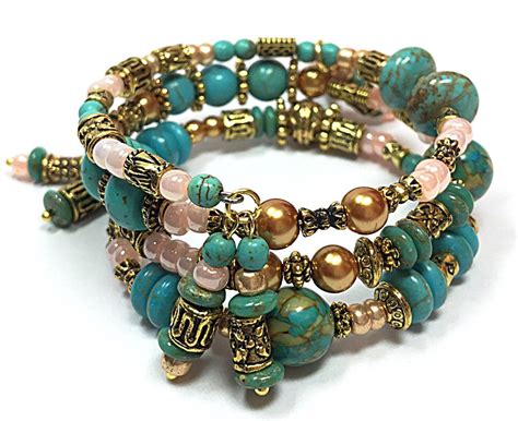 Turquoise Wrap Bracelet Boho Chic Memory Wire Bracelet Etsy Brazaletes Pulseras Pulseras Y