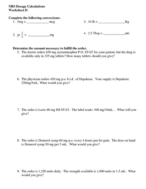 Dosage Calculations Practice Problems And Answers Tutorial W