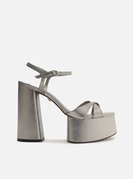 Sandália Meia Pata Nude Arezzo Salto Alto Bloco ZZ MALL