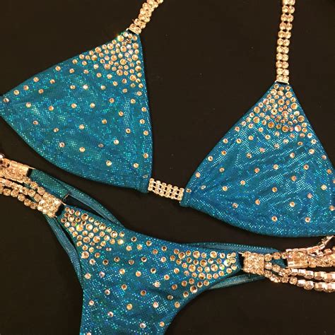 Turquoise Bikini With Cascading Crystal Embellish