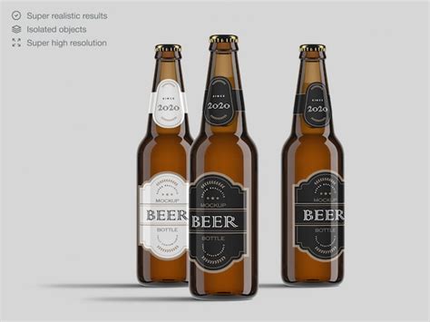 Premium Psd Realistic Front View Beer Bottles Mockup Template