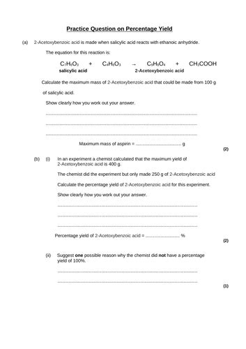 Gcse Chemistry Percentage Yield And Atom Economy Teaching Resources