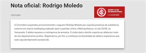 INTERNACIONAL Rodrigo Moledo Suspenso Por Doping Informa Tudo