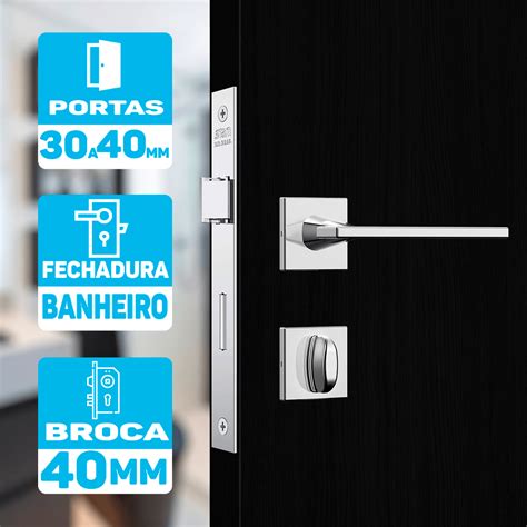 Fechadura Para Porta Banheiro Roseta Quadrada Inox Stam Wc Classic