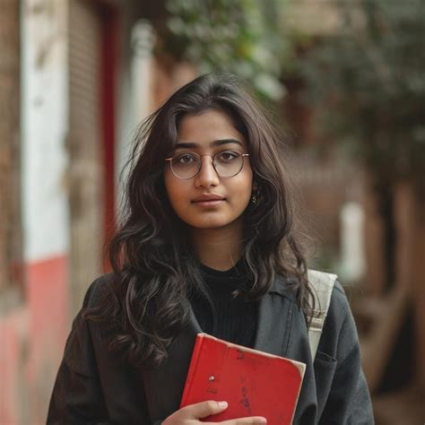 Premium Photo Young Indian College Girl Holding A Book In The College