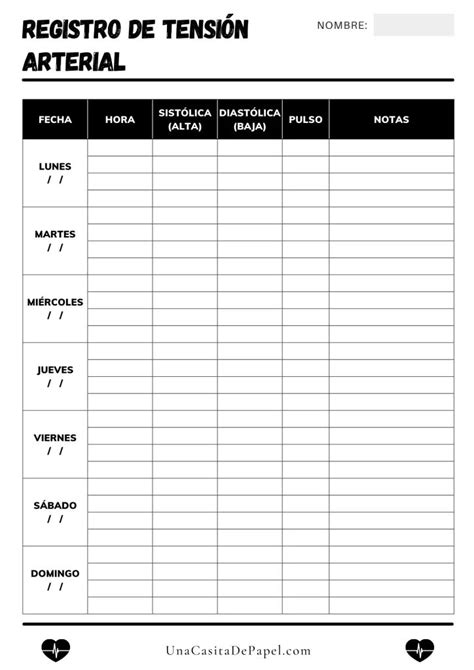 Printable Blood Pressure Log Templates