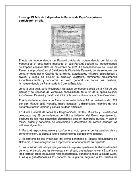 Acta enseñanza Investiga El Acta de Independencia Panamá de España