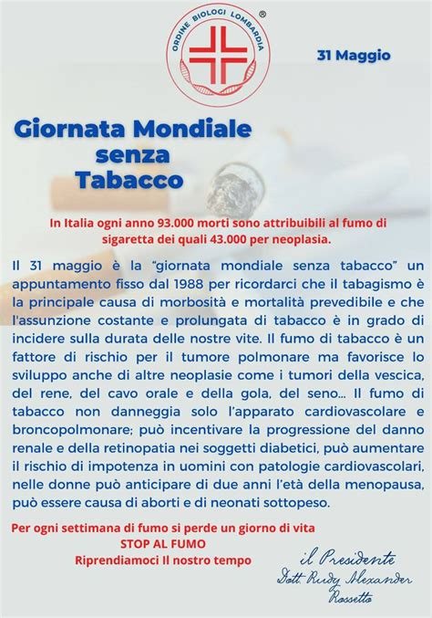 Il Maggio La Giornata Mondiale Senza Tabacco Stop Al Fumo