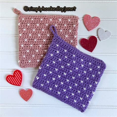 Free Tiny Hearts Colorwork Hot Pad Pattern Crocheting Love Simply Hooked By Janet
