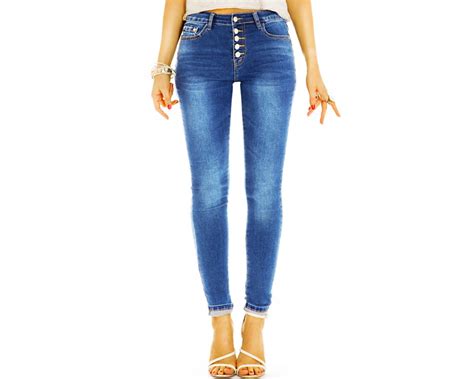 Be Styled Medium Waist Röhrenjeans Hose Mit Knopfleiste Bequeme Stretch Skinny Denim Jeans