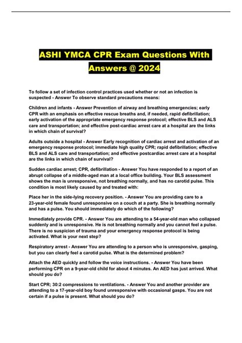 ASHI YMCA CPR Exam Questions With Answers 2024 ASHI YMCA CPR