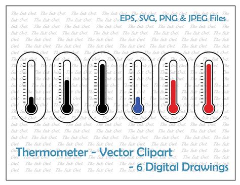 Thermometer Hot And Cold Vector Clipart Set Outline Drawing Etsy