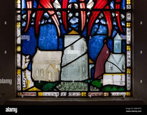 Close up of stained glass in Northampton cathedral, Northampton, UK ...