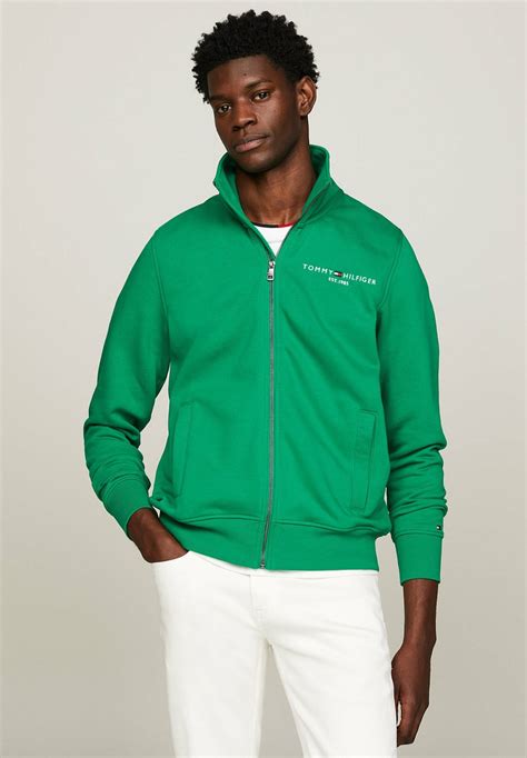 Tommy Hilfiger Logo Zip Thru Zip Up Sweatshirt Olympic Green Green