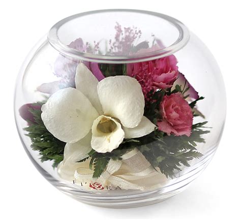 Микс роз и орхидей в круглой вазе (Цветы в стекле) - Цветы в стекле ...