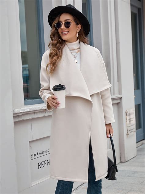 Solid Waterfall Collar Overcoat