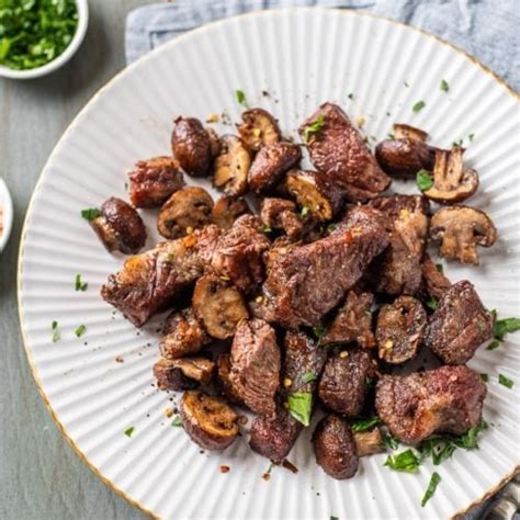 Best Air Fryer Steak Bites Recipe With Garlic Mushrooms Air Fryer World