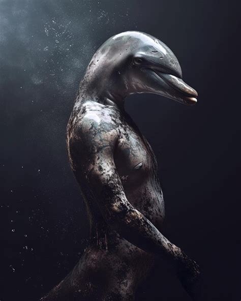 Premium Photo | Dolphin human animal hybrid in dark background