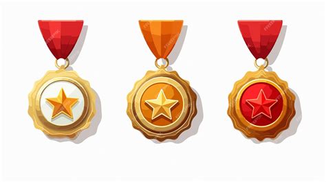 Medals Vector Set Decorated With Star In Open Red Premium Ai