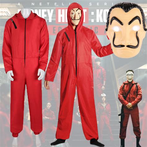 Korea Money Heiste Cosplay Costume Red Hooded Jumpsuit Clown Robber