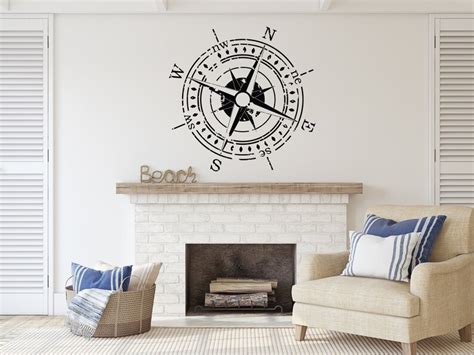 Compass Rose Vinyl Wall Decal Vintage Compass Nautical Etsy