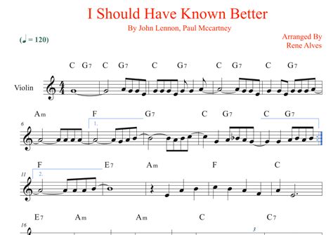 I Should Have Known Better Arr Rene Alves By The Beatles Sheet Music