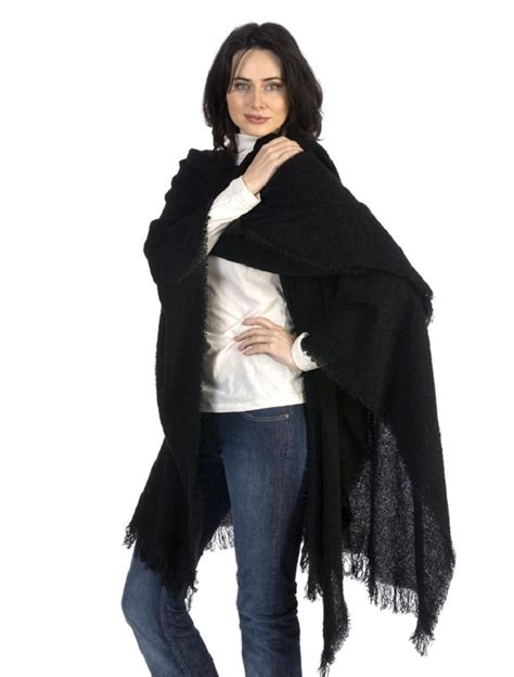 Lambswool Celtic Ruana Wrap Black Kerry Woolen Mills