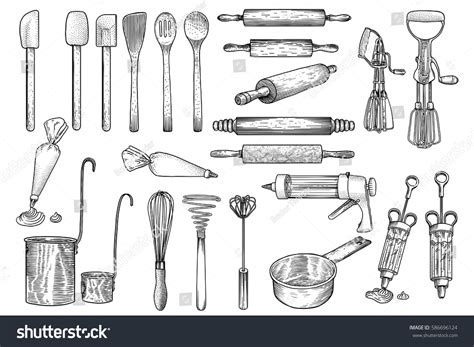 kitchen tool utensil vector drawing engraving stock vector