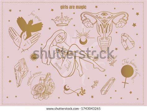 Symbols Magic Female Power Girl Bird Stock Vector (Royalty Free ...