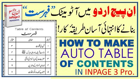 How To Add Auto Table Of Contents In Inpage Urdu How To Generate Auto